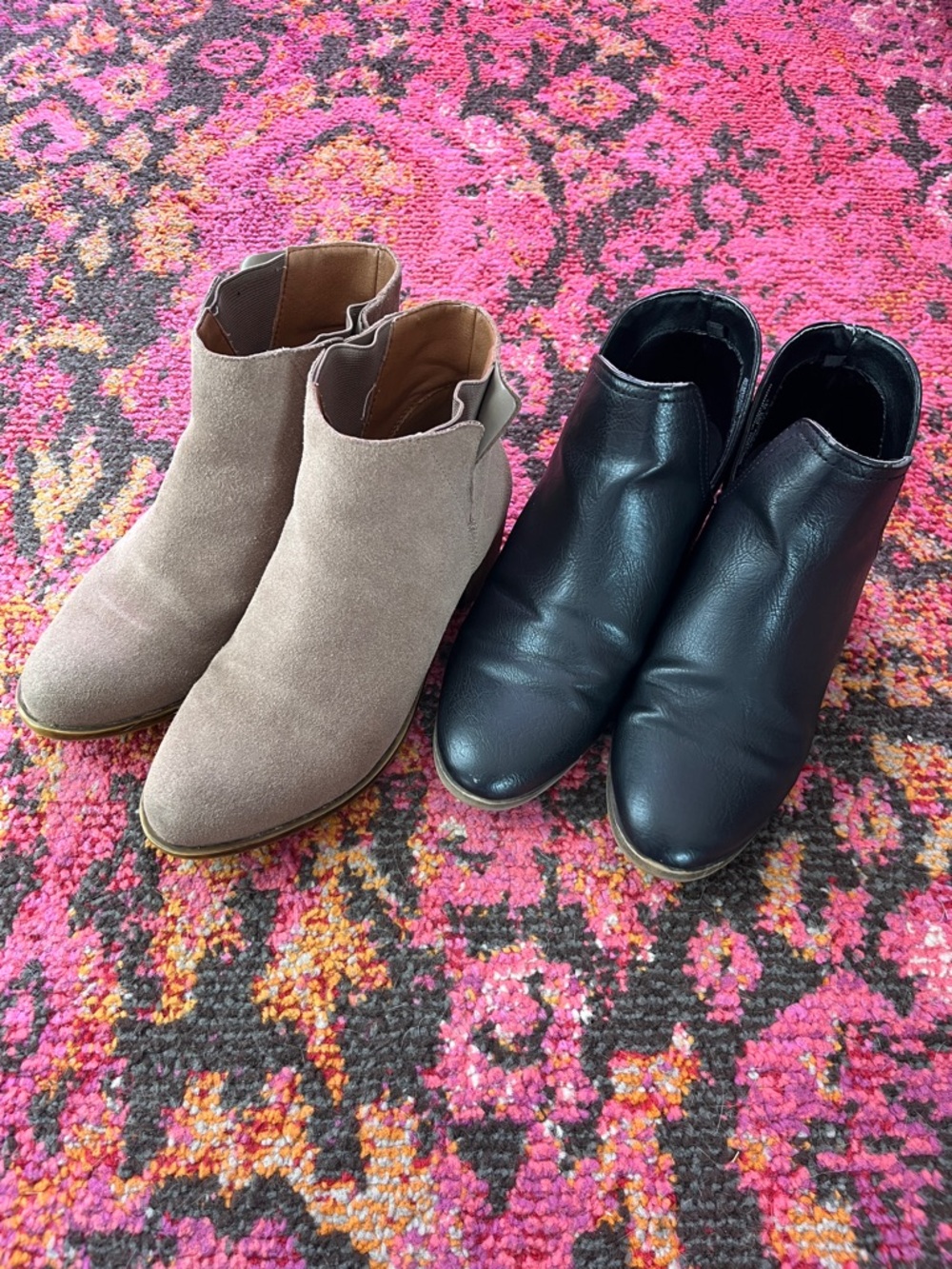 Bundle of Women's Ankle Booties - Taupe Suede and Faux Black Leather
